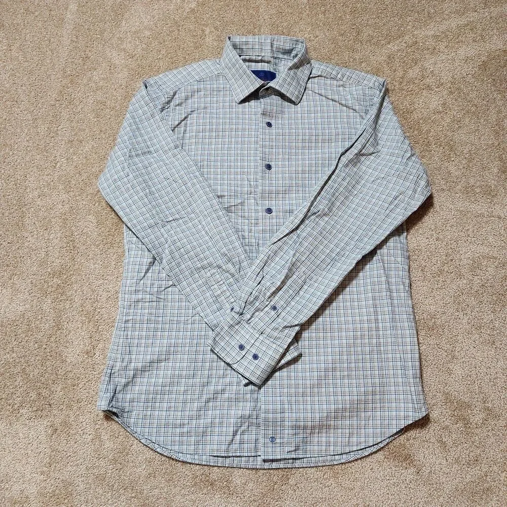 David Donahue Button Up Shirt Men 16 M/L Gray Plaid Long Sleeve Fusion